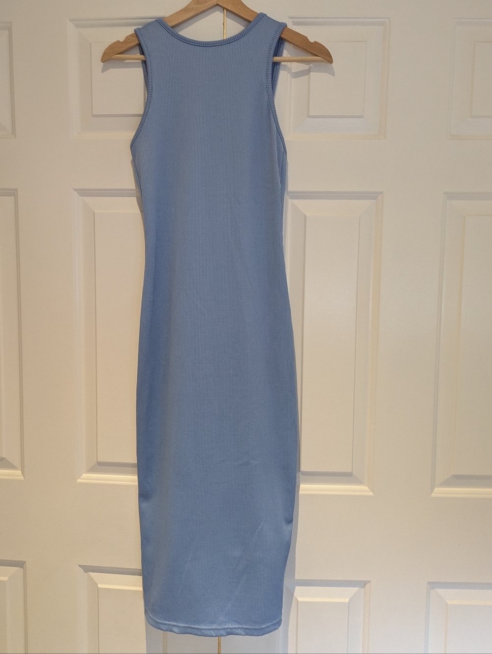 H&M Periwinkle Sky Blue Ribbed Bodycon Sleeveless Midi Dress Minimalist NWT S